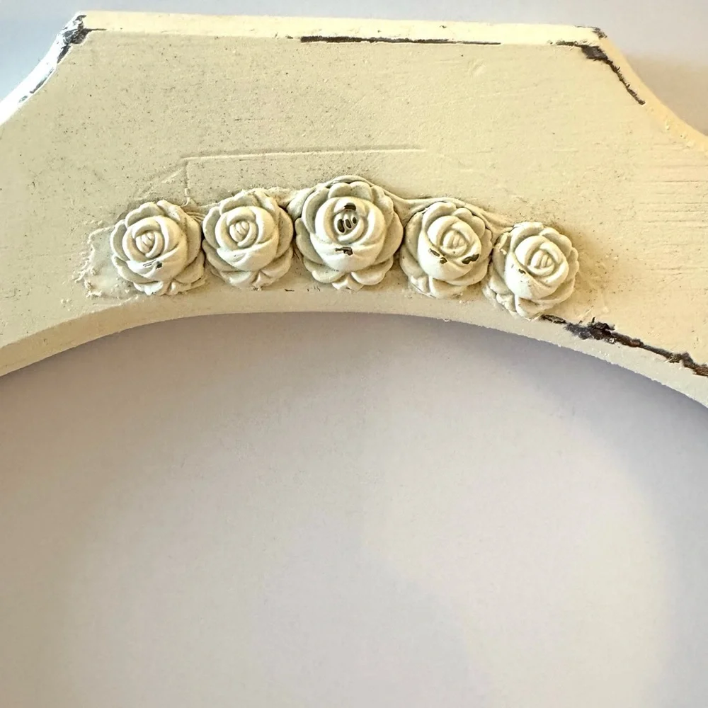 Vintage Chunky White Wooden frame with Roses Shabby Chic Wood wall Cottagecore
